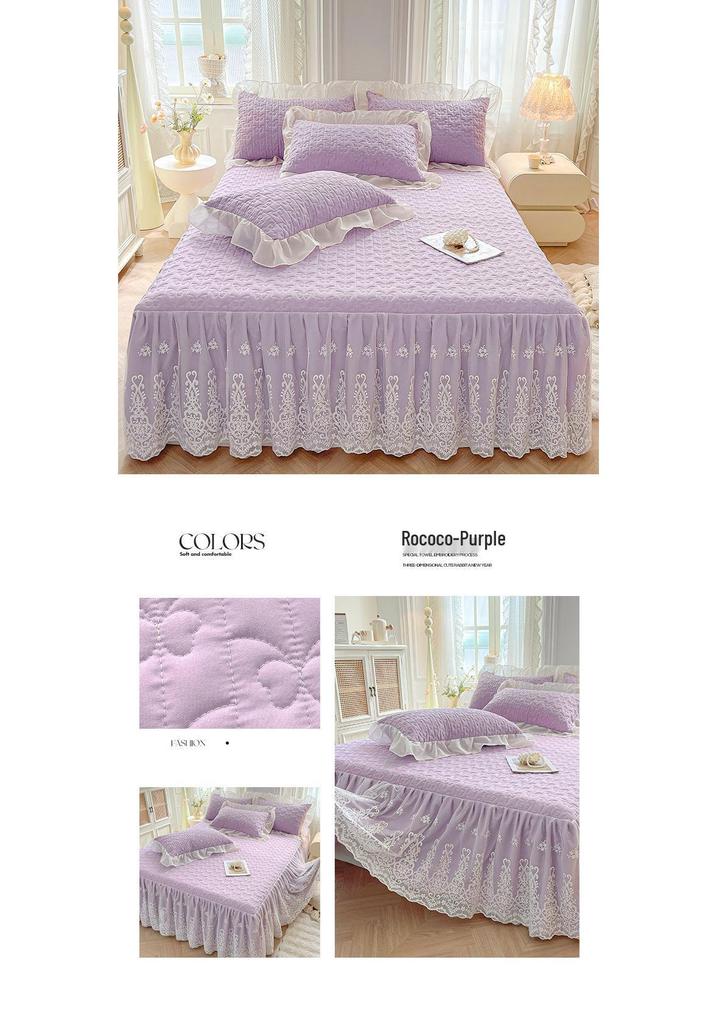 Elegant Princess Lace Bed Skirt Quilt - Thickened INS Style, Fairy Design with Double Lace Edging