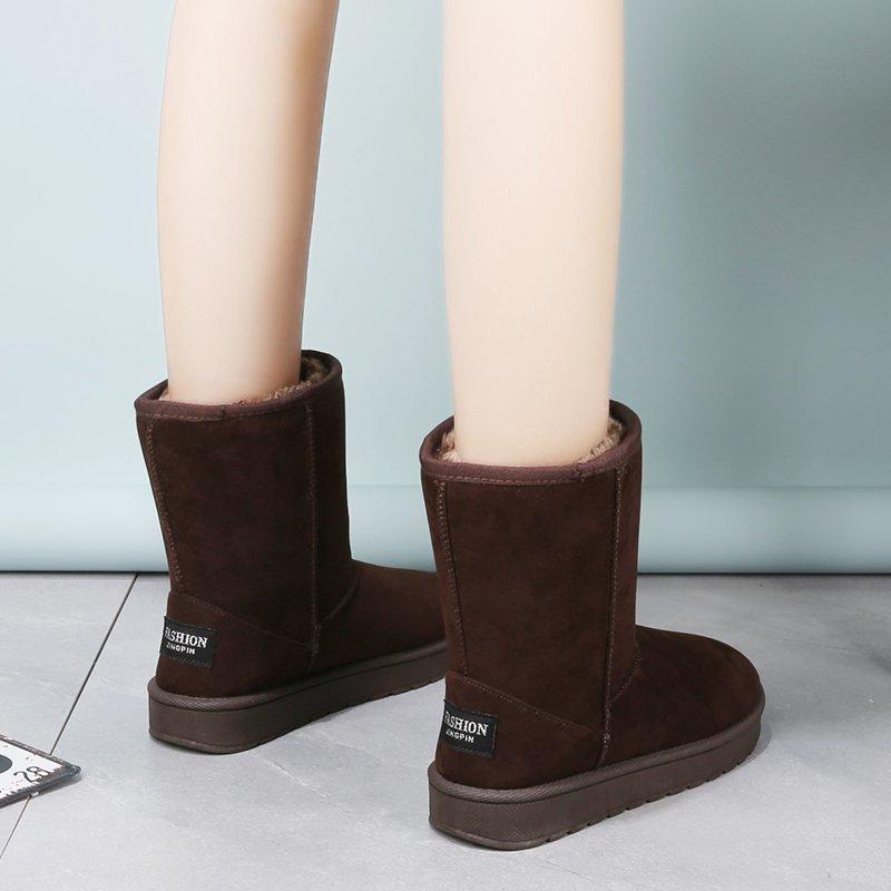 Jetzt Schuhe Damen 'S Schaffellwolle Einer Winter Rindsleder Verdickt Warm Flache Sohle Lässige Kurze Stiefel Kurzer Schaft Damen