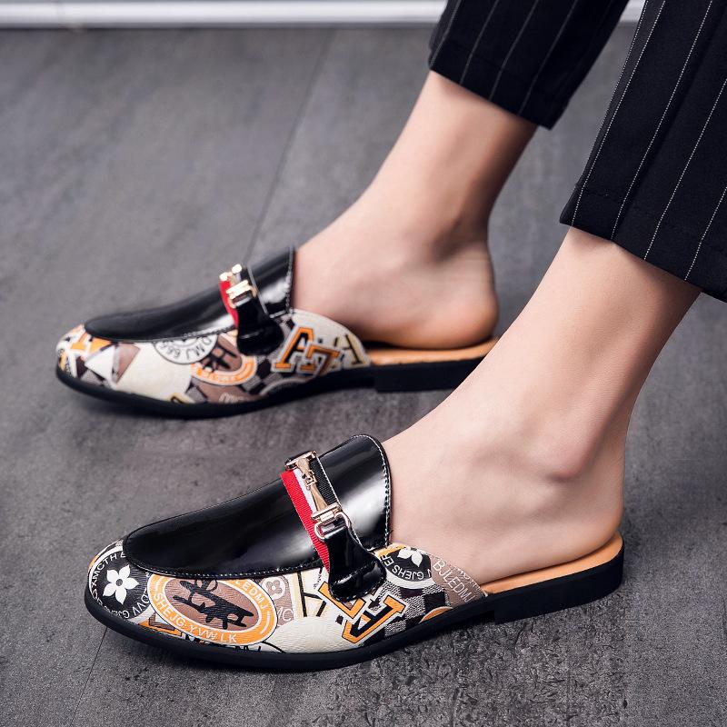 Men's bag head half-drag leather shoes summer new fashionable men's shallow breathable cool leather shoes