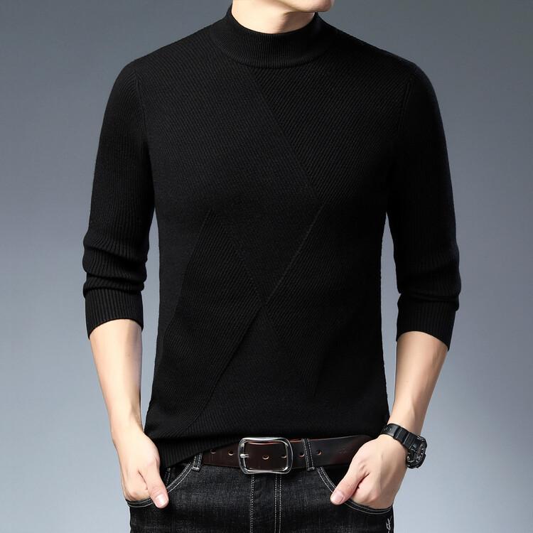 Men s Winter Knitted Sweater: Thick, Warm, Half-High Collar, Dad Style 4XL
