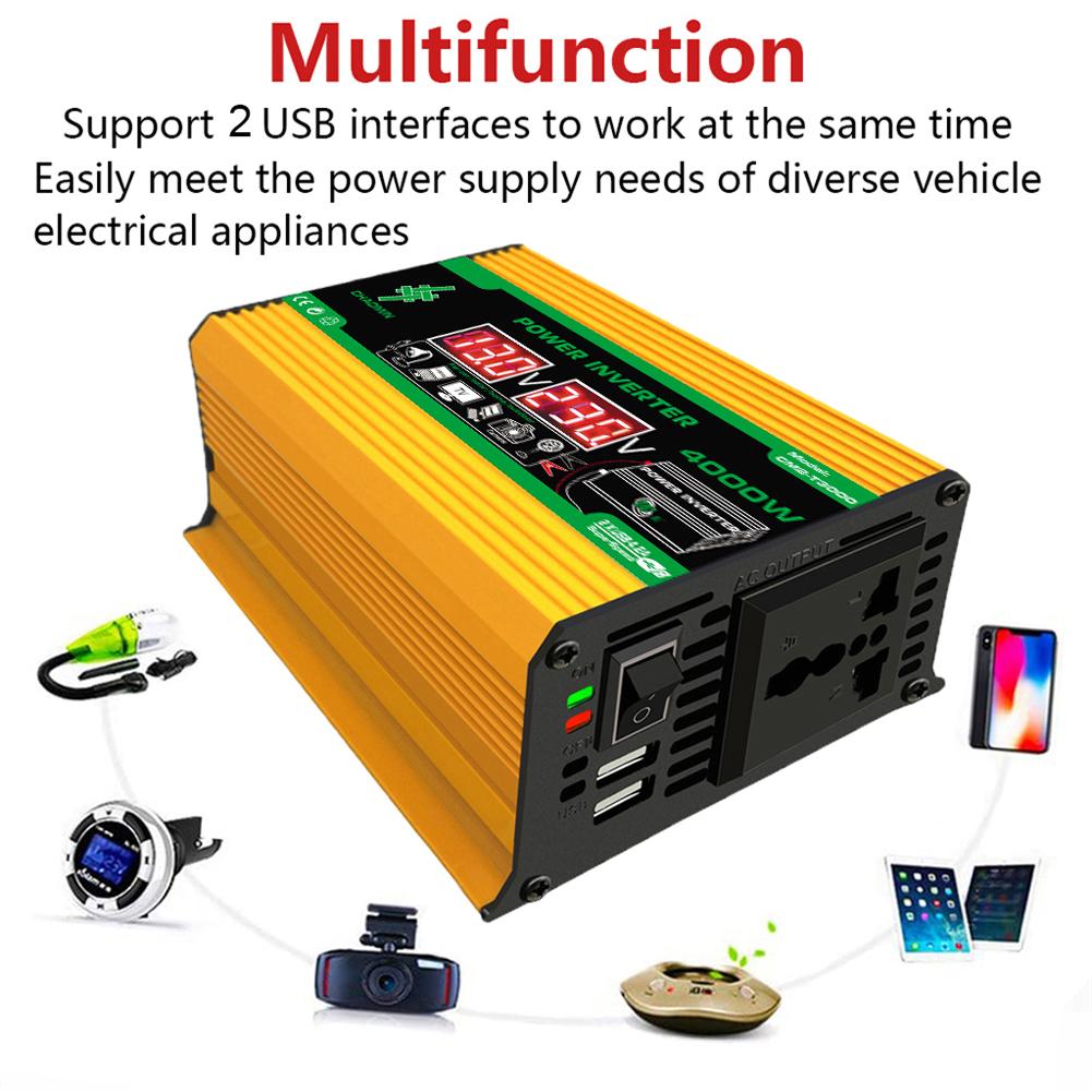 12V To 220V/110V Intelligent Power Inverter 4000W Vehicle Smart Inverter LCD Display Digital Power Inverter LED Voltage Display