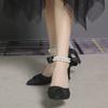 High heels bow sandals 2025 summer new temperament French thin beaded middle heel pointed white single shoes
