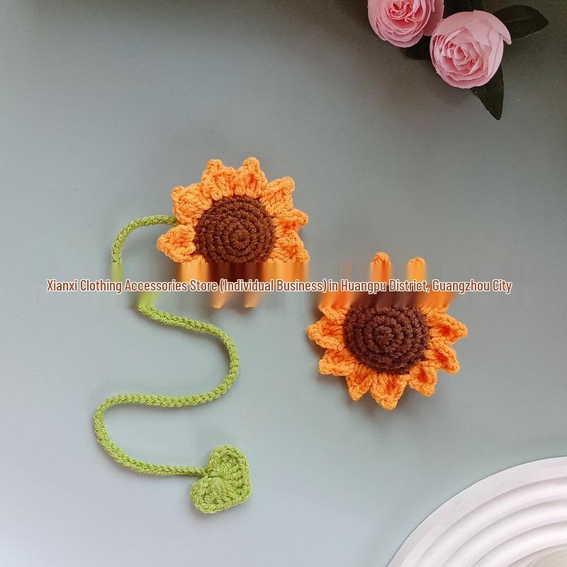 Hand-Crocheted Sunflower Pendant Bag Accessory & Brooch