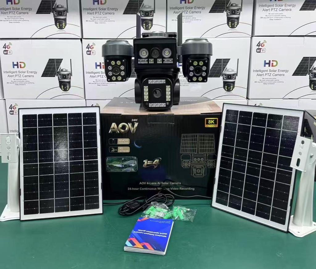 AOV 4G Solar-Powered Camera with Quad Lenses & Mobile Remote Monitoring
