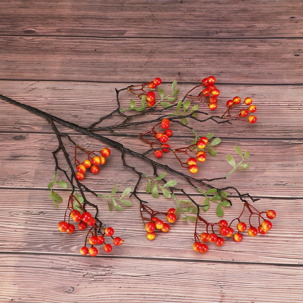 Artificial Berries Stem Foam Berry Pick Branch Ornament Plastic Leaves Holiday Xmas Home Decor 27.56in Red