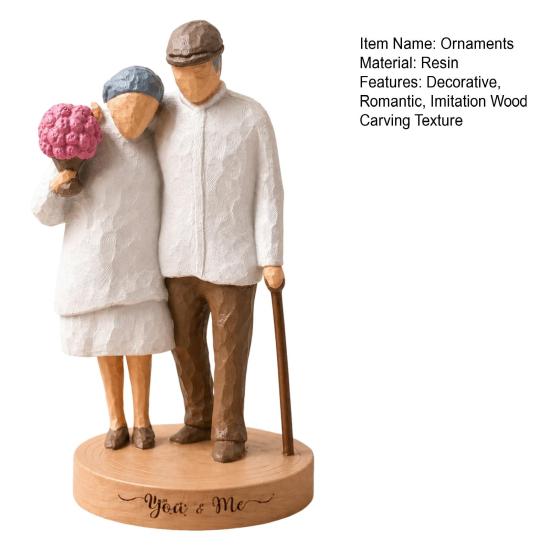 3D Printed Elderly Couple Figurines Old Couples Ornament with Wood Carving Texture Romantic