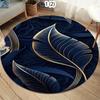 Round Decorative Bath Mat Navy Blue Tropical Feather Design Soft Absorbent Bathroom Rug for Home Decor