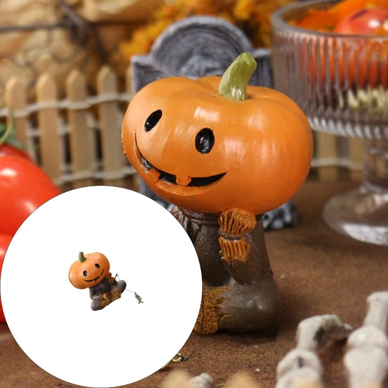 Pumpkin Scarecrow Statue With Fishing Accent  Fishing Figure Miniature Resin Art For  Indoor Festive Display