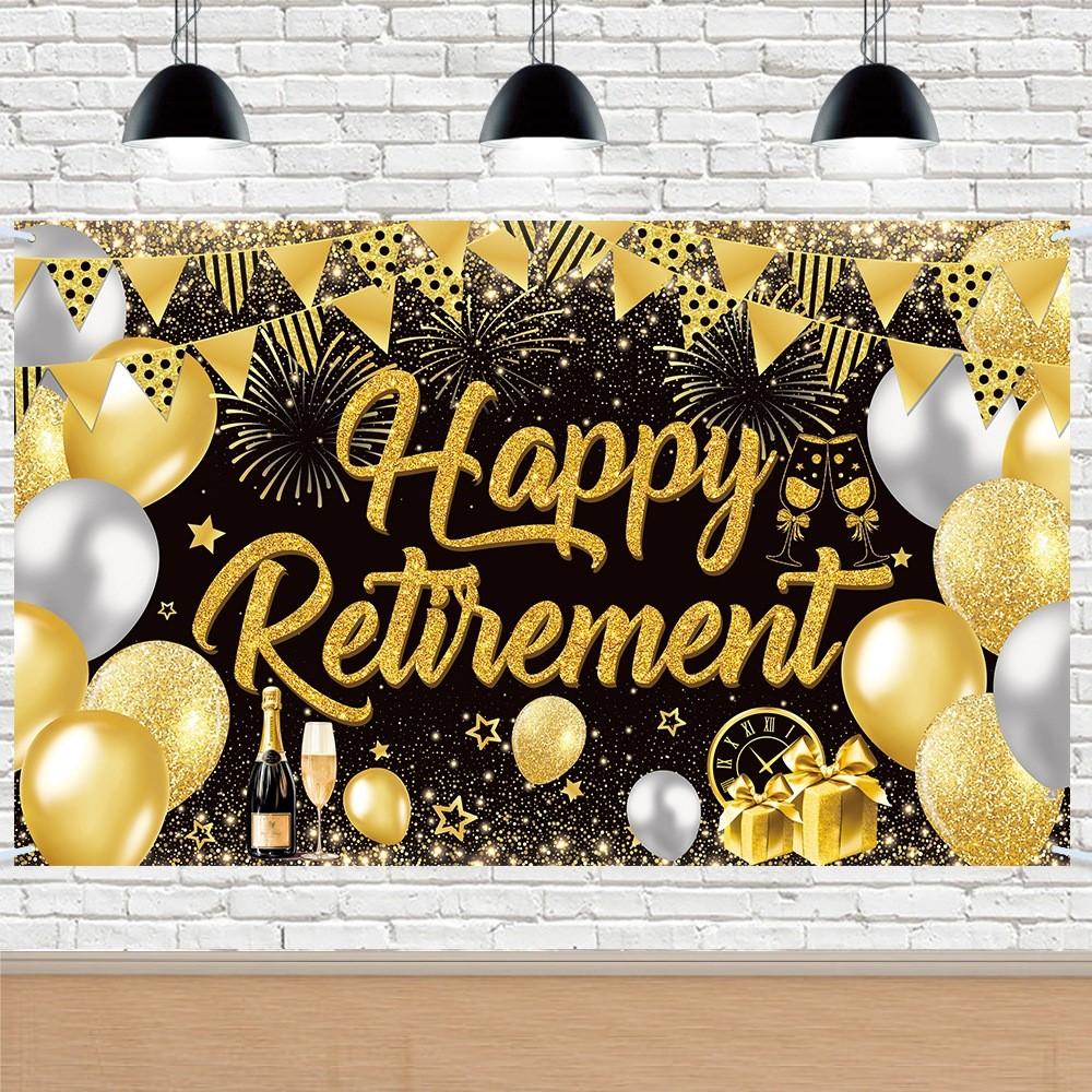 Black Golden Retirement Theme Decoration Background Cloth Party Event Props