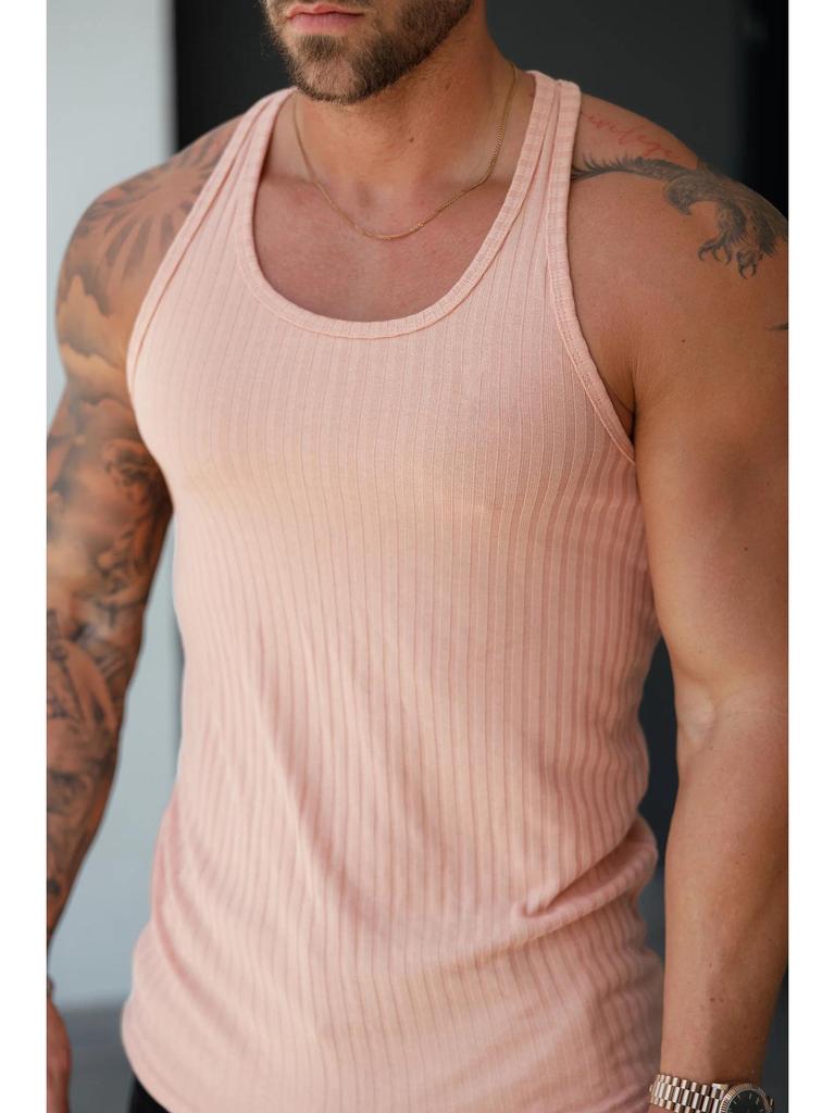 Herr sommar randig träningstanktopp: Ärmlös, Figursmickrande, Bredaxlad Väst