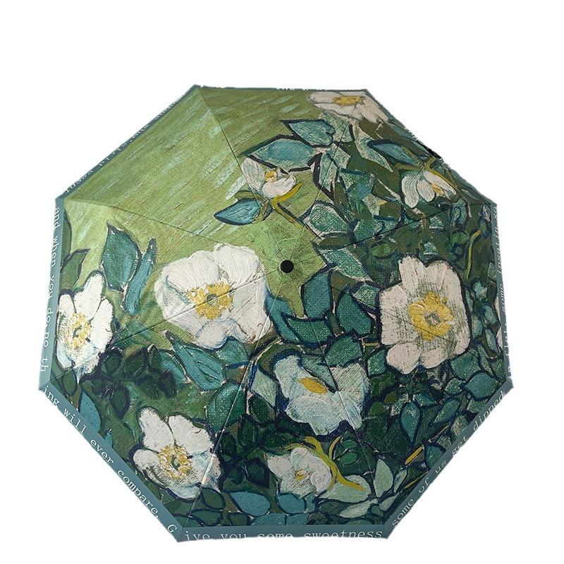Female automatic small umbrella umbrella anti-oil painting parasol dual-purpose vinyl ultraviolet sun protection thickened retro