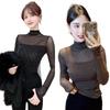 2025 Korean Style Black High Neck Mesh Slimming Long Sleeve Women's Top
