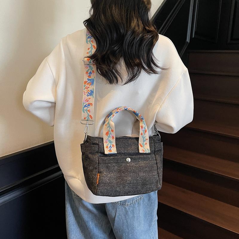 Fashionable sweet texture denim crossbody bag women's new ribbon trendy casual durable commuter shoulder bag