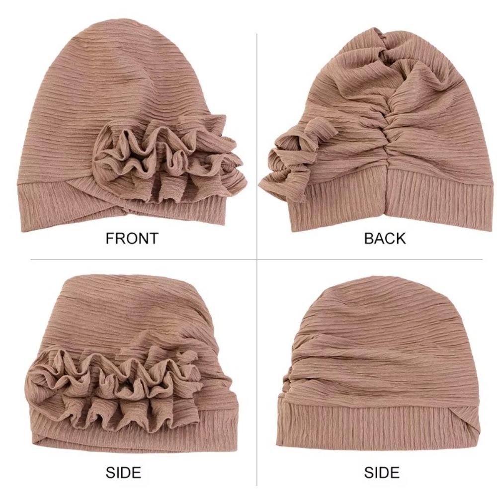 Elastic Flower Turban Hat Ruffle Flower Edge Beanies Hats New Pre Tied Bonnet For Wedding