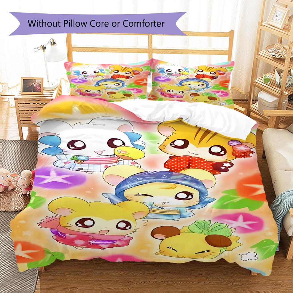 Set Biancheria da Letto con Fantasia Anime Hamtaro Copripiumino Federa Decorazione per la Casa Regalo (1 * copripiumino + 2 * federa, senza nucleo)