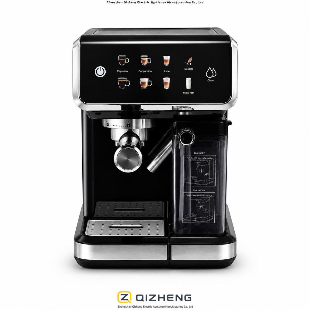 Kompakte halbautomatische italienische Espressomaschine mit Hochdruckextraktion und Milchaufschäumer für Zuhause oder das Büro