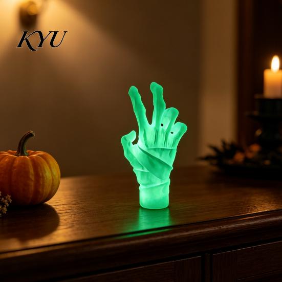 Luminous Zombie Palm Statue 3D Printed Glow in The Dark Mummy Hand Ornament, Spooky with Bandage, Fluorescent Ancient Tomb Decor Realistic Figurine