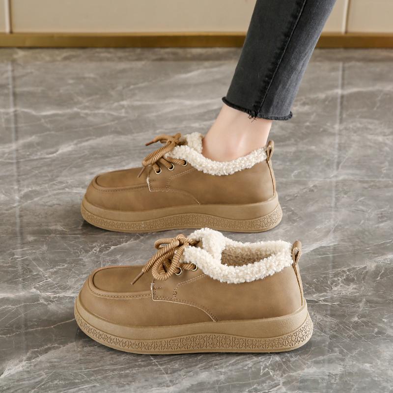 Fleece snow boots winter new thickened warm platform cotton shoes 35 абрикосовый