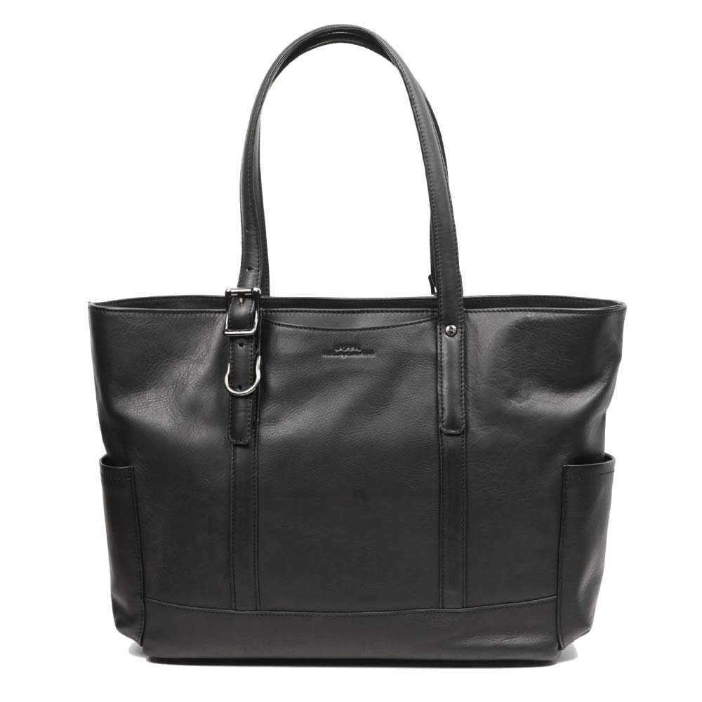 Joya Men's Genuine Leather Tote Bag, Large Capacity, Horizontal Business Bag with Leather Charm, Black, J4706