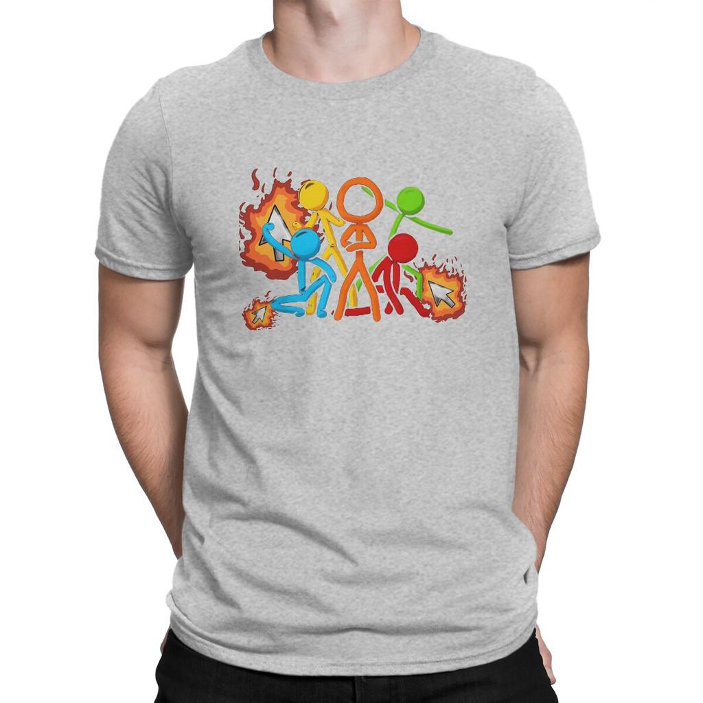 Five Stick Figures with Fire Mouse Pickaxe Unique TShirt Alan Becker Game Casual T Shirt Hot Sale Tshirt For Men Women