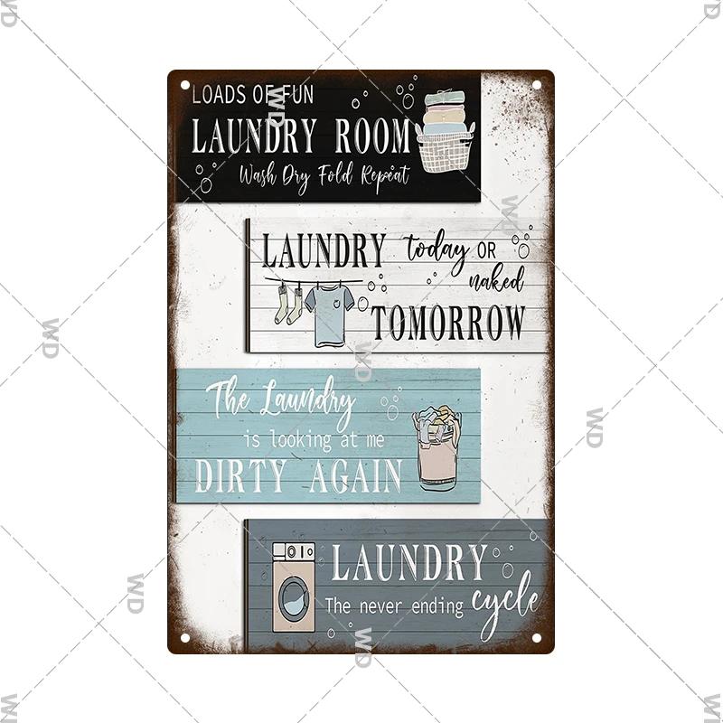 Laundry Vintage Tin Sign Funny Metal Plaque Pin Up Girl Retro Plate Wall Art Painting for Home Room Washroom Posters Decor