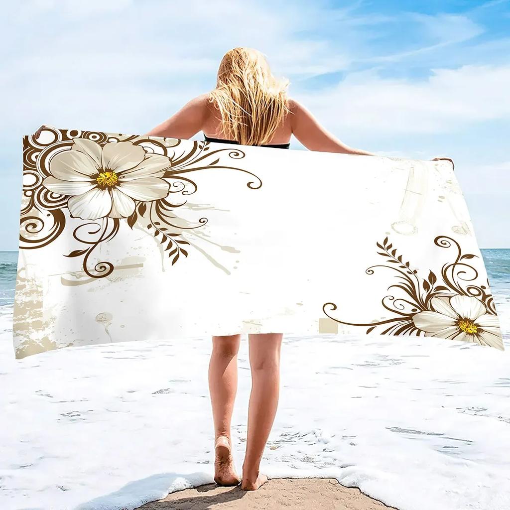 Microfiber Flowers Daisy Rose Beach Towel Blanket,Sand Proof Swimming Floral Flowers Bath Pool Towel for Travel Camping Sport