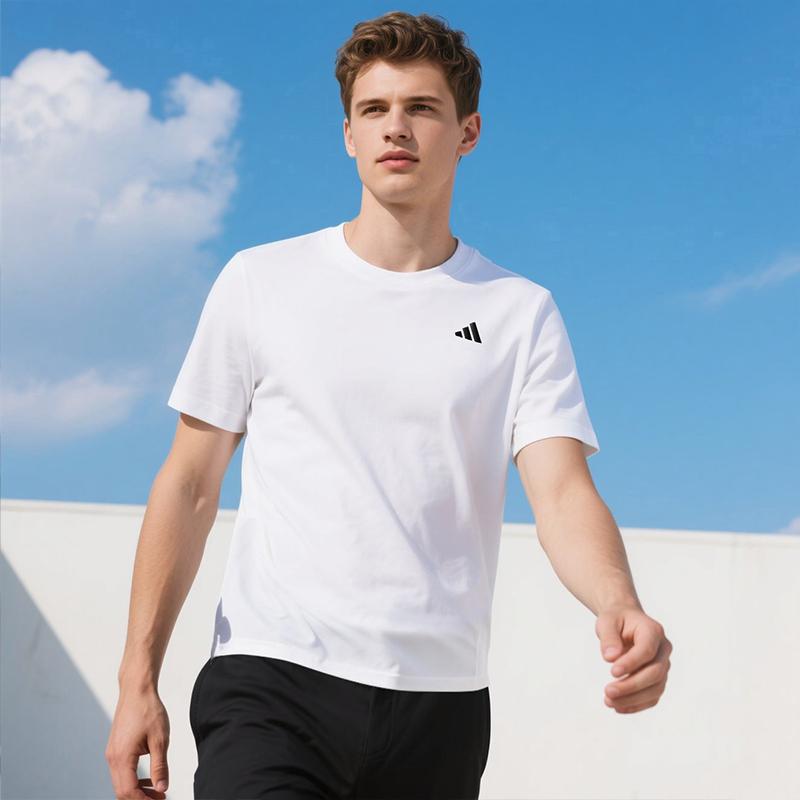 Adidas Classic Three Stripes Quick-Dry T-Shirt Lightweight Breathable Fitness Top Round Neck Short Sleeve Men Tops White KC3740
