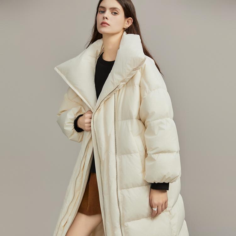 Elle 90 White Duck Down Long Down Jacket Winter Coat Lapel Thick Warm Elegant Outerwear Women outerwear EY36425