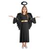 Girls 3 Piece Angel Costume Long Sleeve Gold Trim Gown Feather Hairband Angel Wings Dress Up Performance Outfit