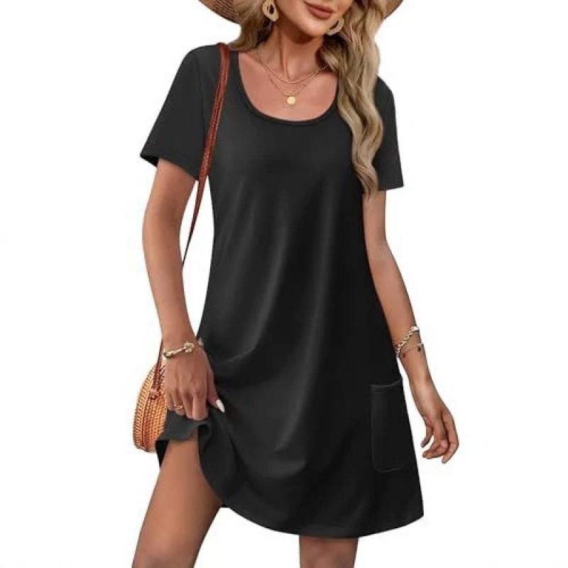 2026 Womens U-Neck Printed Midi Dress Casual Loose Fit Everyday Wear