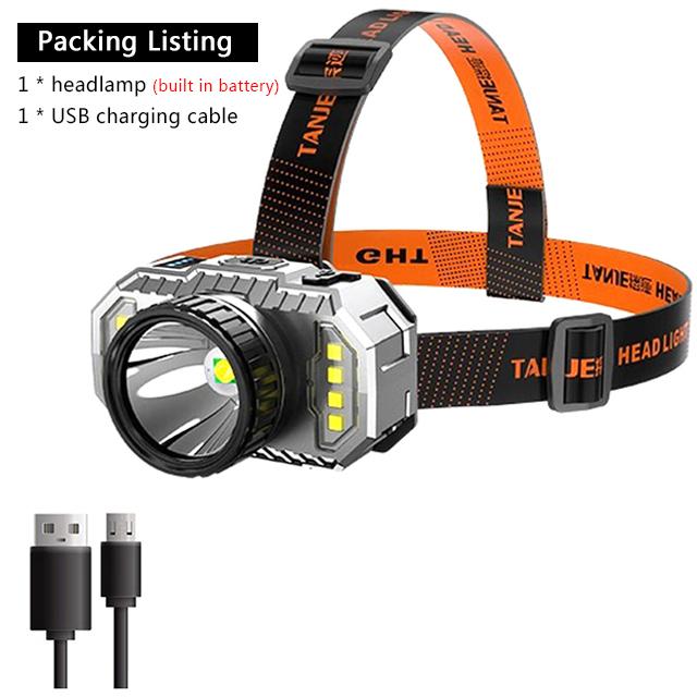 

T20 Portable Strong Light Headlamp Four Lighting Modes Built-in Battery USB Rechargeable Waterproof Headlight Outdoor Camping Built-in battery