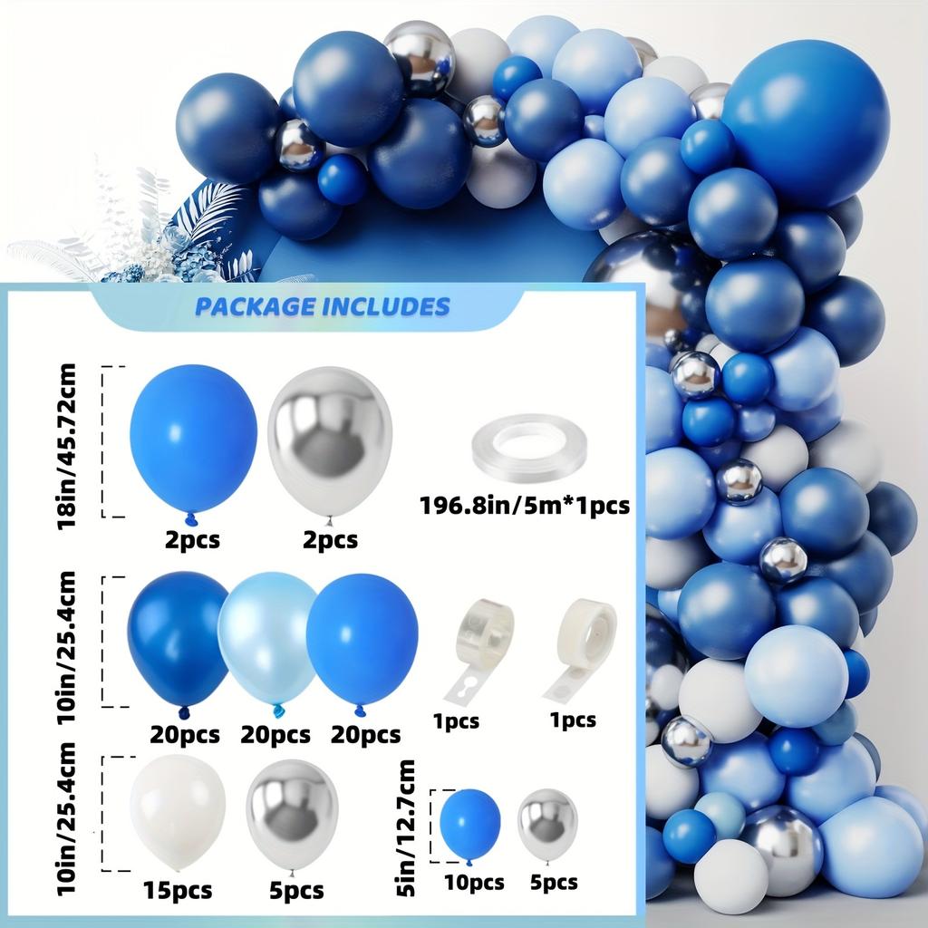 102Pcs Blue Balloon Arch Set Royal Blue and Navy Blue Metallic Balloons for Birthday Wedding and Graduation Party Decorations