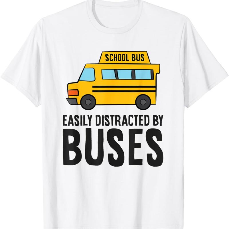 T-shirt pour autobus scolaire, facilement distrait par les buses S разноцветный