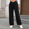 Women's Casual Fashion Elastic Waist Pocket Cuff Loose Solid Color Trousers