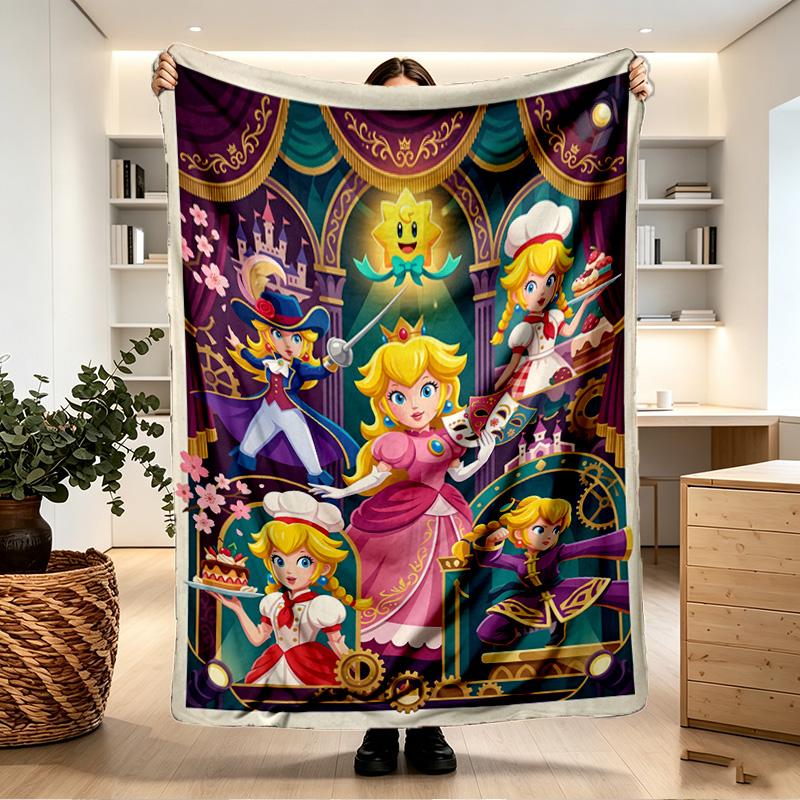 Princess Peach Toadstool Print Blanket - Soft & Comfortable, for Bedroom, Travel, Sofa, Home Decoration - Birthday Christmas Gift for Friend