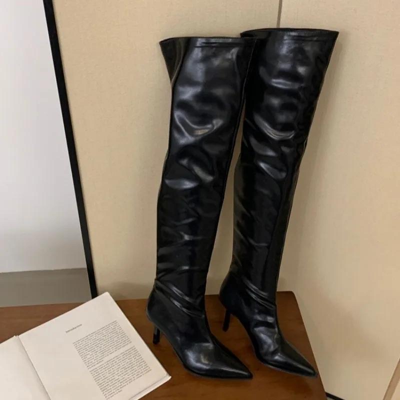 Women's Thin Heel Single Boots Autumn New Pointed Sleeve Anti-slip Wear-resistant Temperament Over The Knee Boots