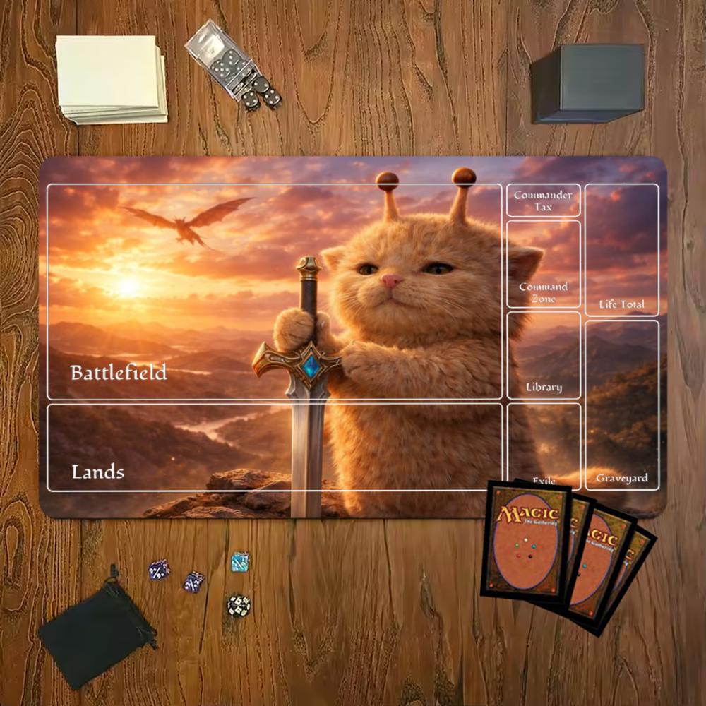 Magical Alien Cat Warriors Mouse Pad Playmat 24X14 Mtg Tcg Office Desk Mat For Work Game Pc Laptop Rug Carpet Mousepad