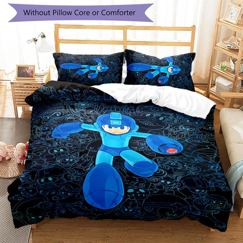 3pcs Cartoon Rockman Game Megaman pattern bedding set duvet cover set includes duvet cover &pillowcases, perfect all season bedroom decoration & gift
