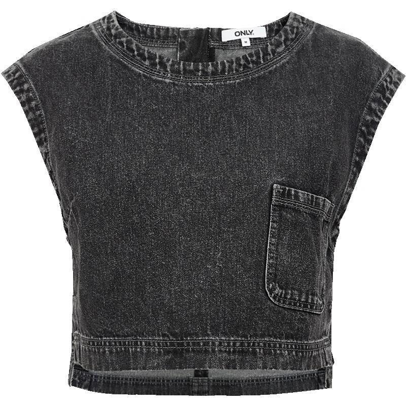 ONLY Women s Distressed Washed Sleeveless Cropped Denim T-shirt S