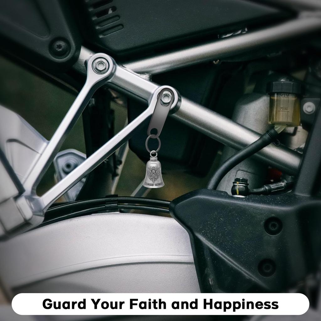 Anwlki Biker Guardian Lucky Riding Bell Motorcycle Gremlin Bell with 2 Keychain Ring Accessories and Motorcycle Bell Ancient Medium Hanger, Silver,