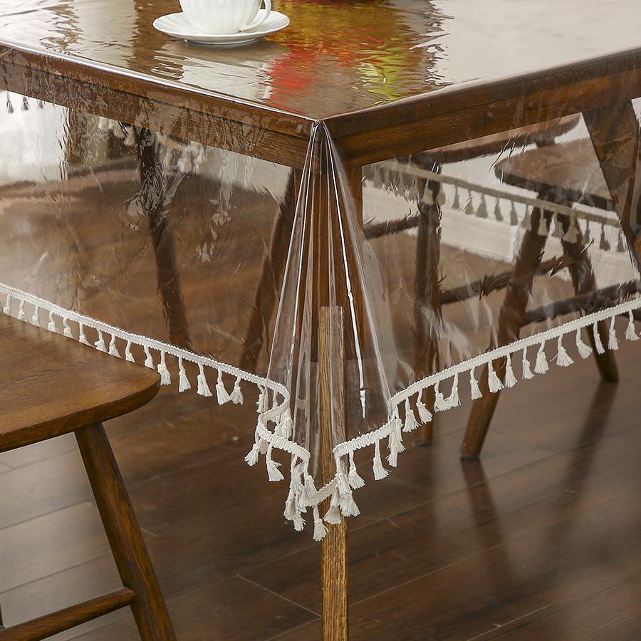 PVC No-rinse Lace Trim Tablecloth Waterproof and Oil Resistant Household Coffee Table Wear-resistant and Anti Slip Tablecloth for Dining Tables