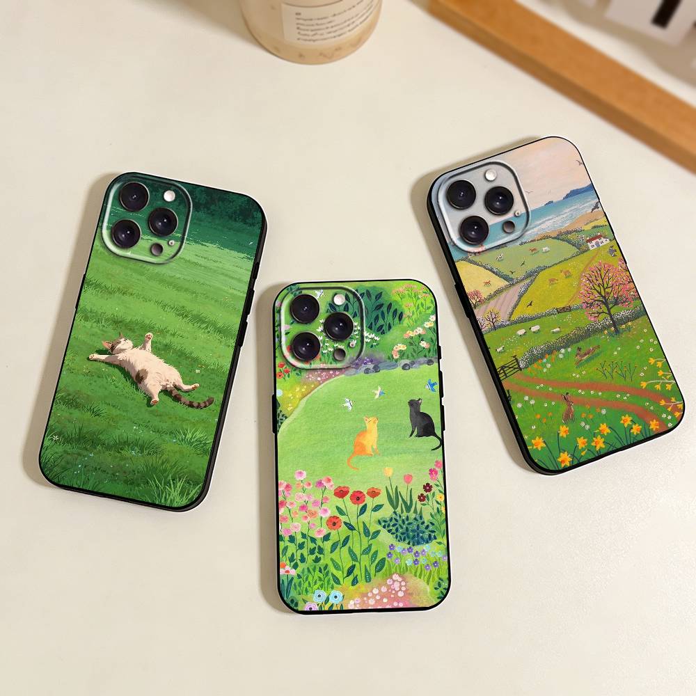 C-Cute Animals and Nature Phone Case For iPhone 17,16,15,14,13,12,11 Plus,Pro Max,XS,Soft Silicone Black Cover