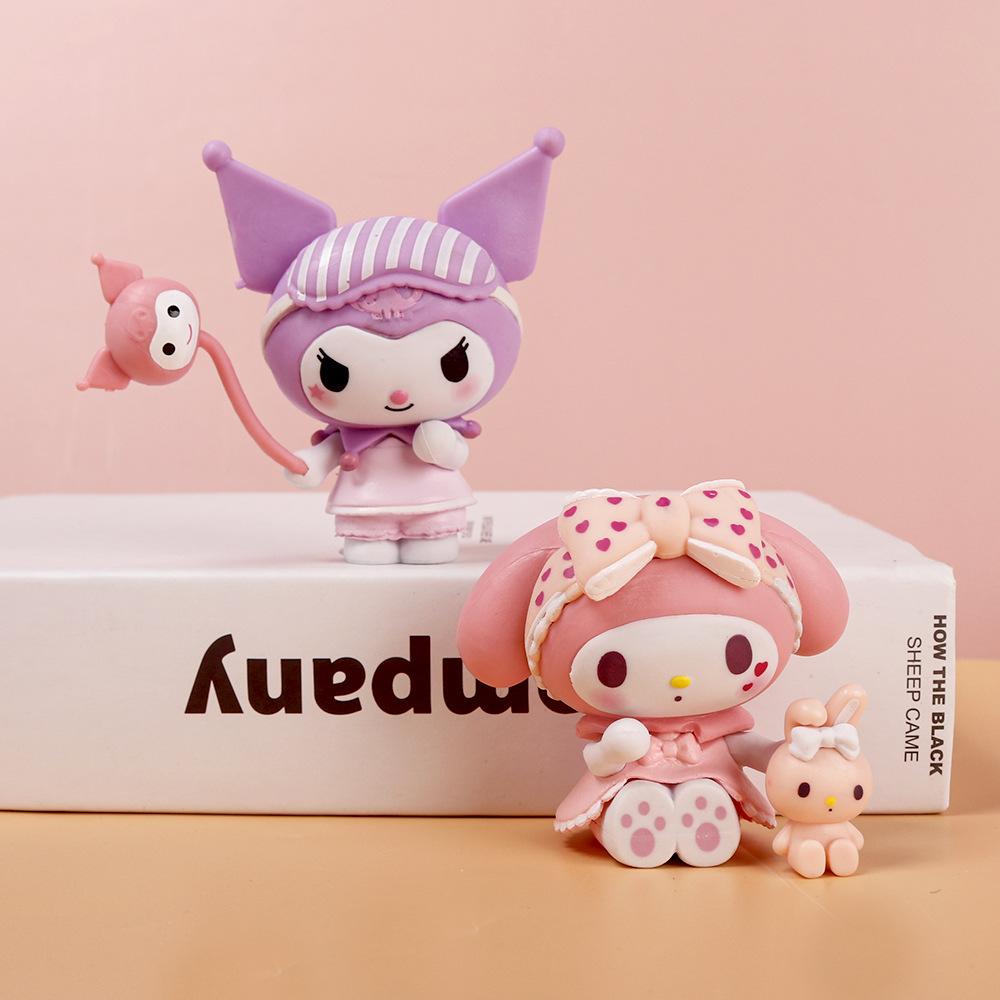 6Pcs-Set Sanrio Anime Figure Pajamas Sweetheart Cute And Charming Kuromi My Melody Doll action Adorable Decoration Playthings Designed For children