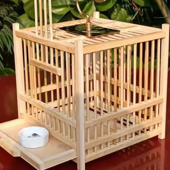 Exquisite Large Bamboo Grasshopper Cage with Free Accessories and Shipping, Damage Included