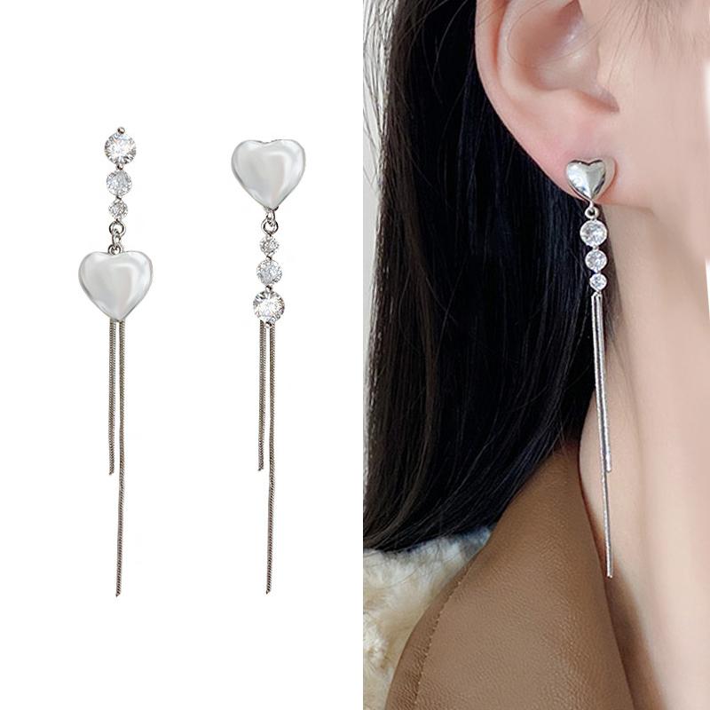 

Модные асимметричные длинные серьги с кисточками в форме сердца и стразами для женщин, легкие роскошные серьги с цирконием