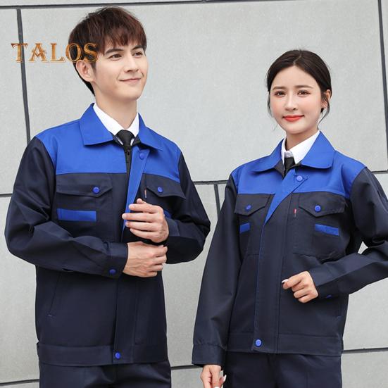 Workwear Suit for Men Women Wear-resistant Worker Clothing Lapel Collar Zipper Long Sleeve Top Pants Work Uniform Set for Repairman Workmen