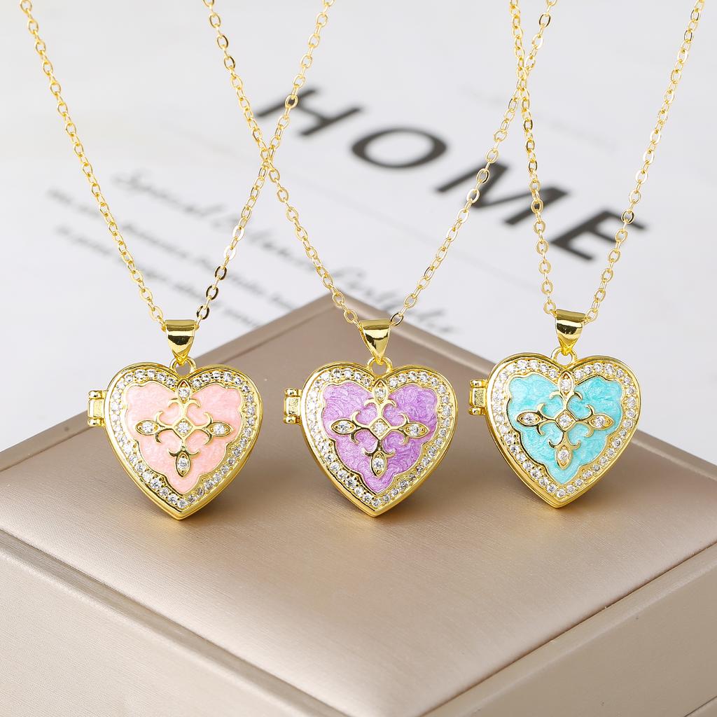 Romantic Heart Necklace for Women Gold Plated Enamel Crystal Openable Photo Holder Pendant Multiple Colors Fashion Jewelry Gift