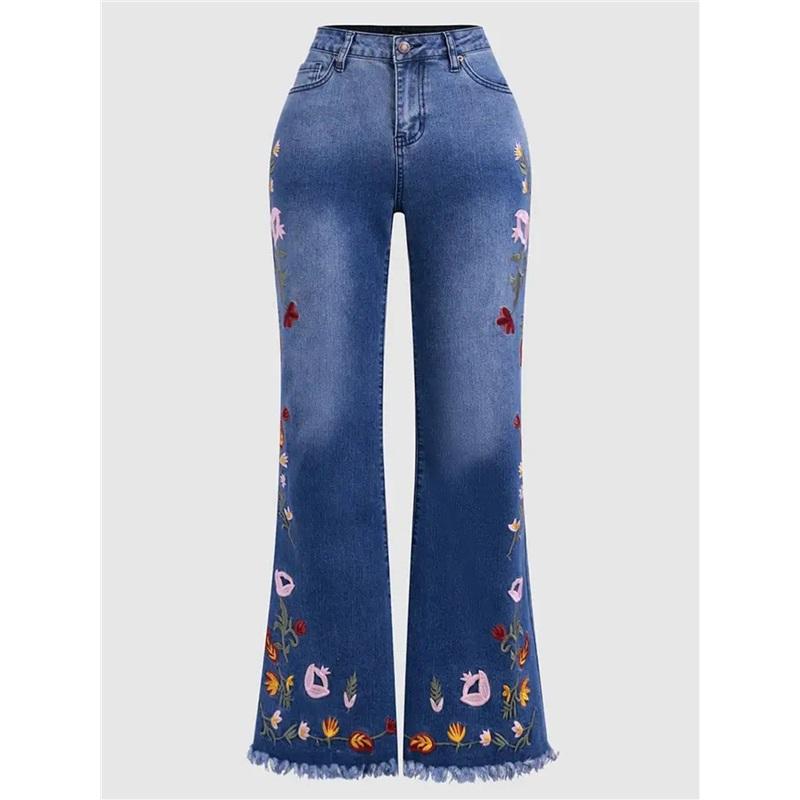 European And American Style High Elastic Embroidered Big Horn Tight Fitting Slim Casual Daily Jeans For Women