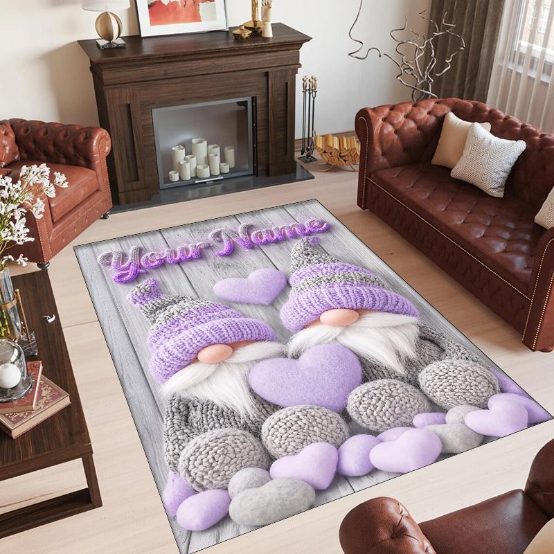 Gnome Theme Crystal Velvet Rug Personalized Custom Name Text Soft Floor Mat Home Decor
