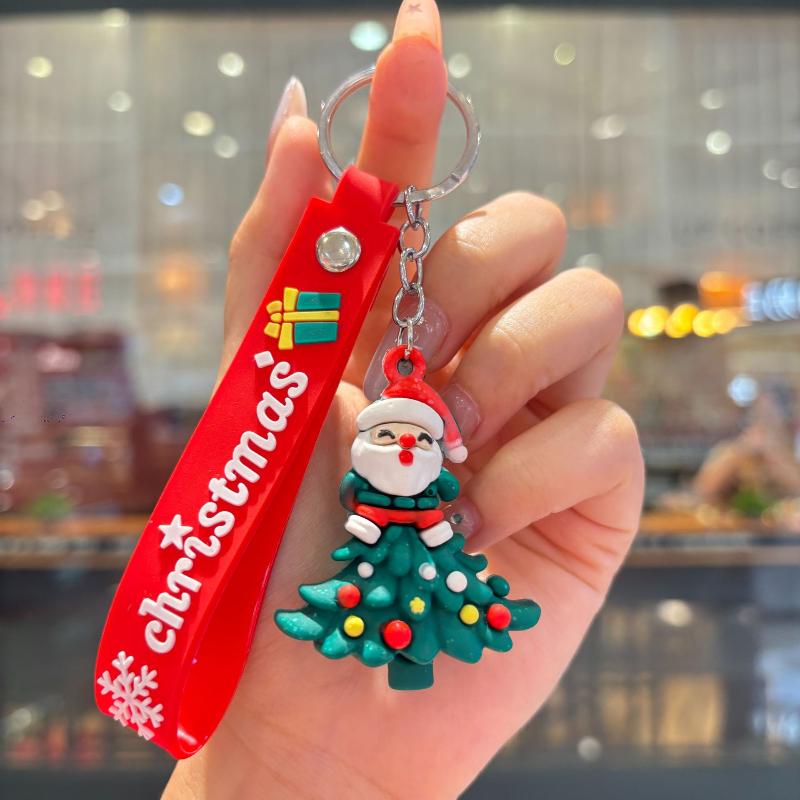 2Pcs Cartoon Cute Santa Claus Tree Keychain Christmas Party Decoration Bag Ornaments Car Key Pendant Exquisite Small Gift